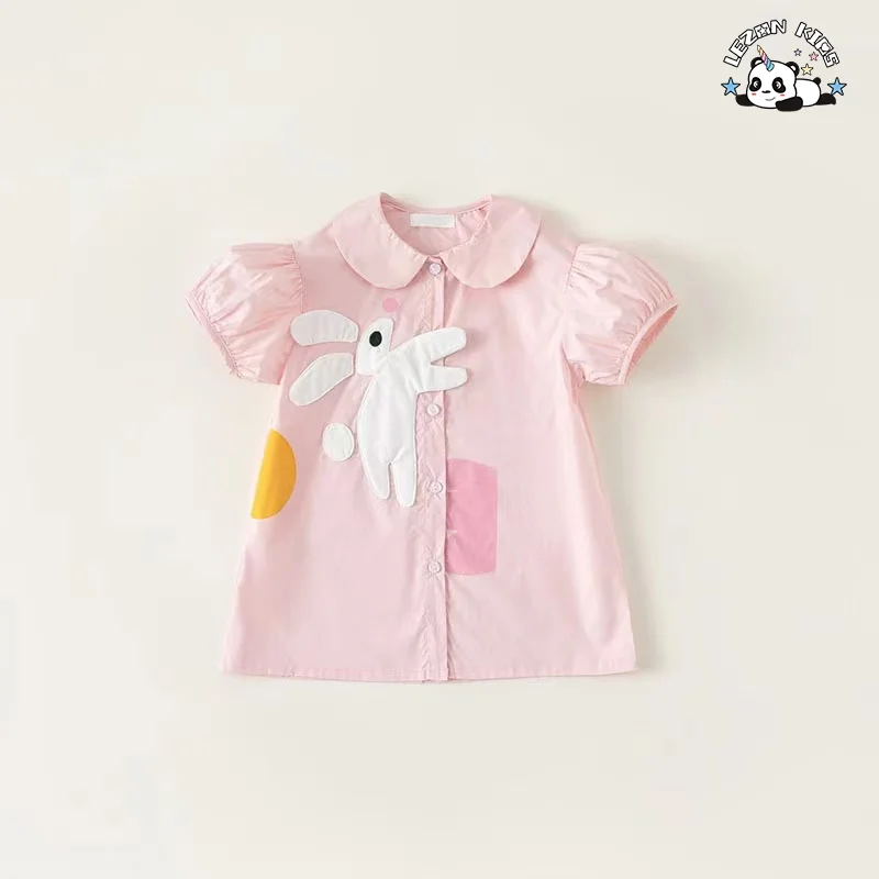 LEZONKIDS - Explosive New Product Cute Little Rabbit Short Sleeve Kids Satin Fashion Frocks Kids Dresses for Girls